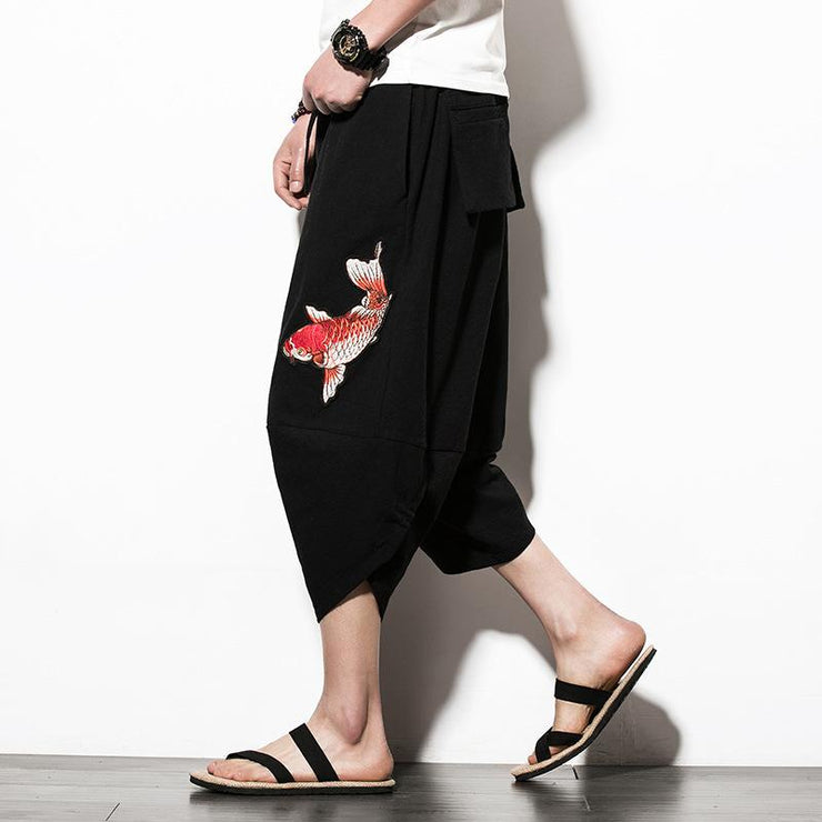 Black Koi Carp Capri Cropped Pant