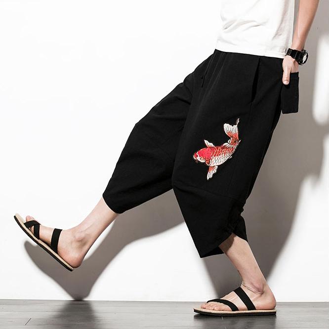 Black Koi Carp Capri Cropped Pant