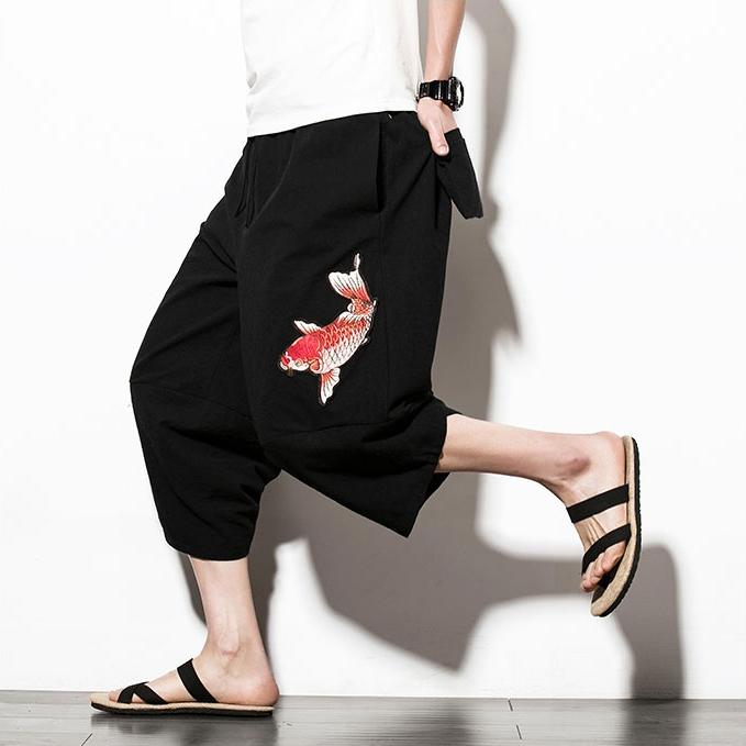 Black Koi Carp Capri Cropped Pant