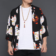 Black Cat Mask Kimono Cardigan Shirt