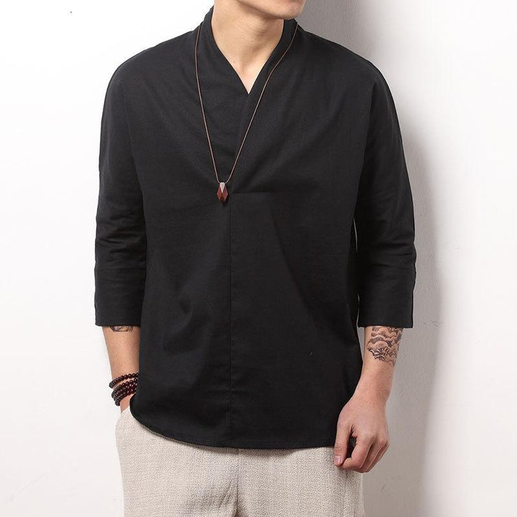 Black V-Neck Causal Kimono Shirt (No Buttons)