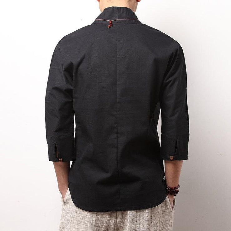 Black V-Neck Causal Kimono Shirt (No Buttons)