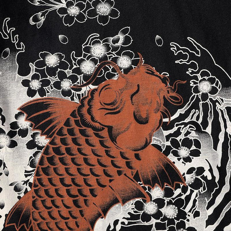 Brown Koi Sakura Embroidery T-Shirt