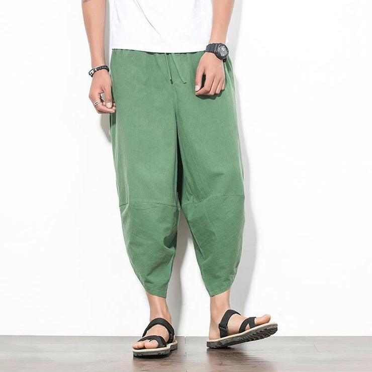 Solid Green Capri Cropped Pant