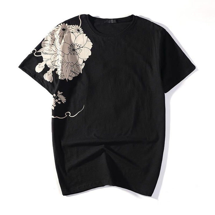 Koi & Chrysanthemum Embroidery T-Shirt