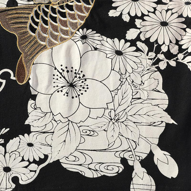 Koi & Chrysanthemum Embroidery T-Shirt