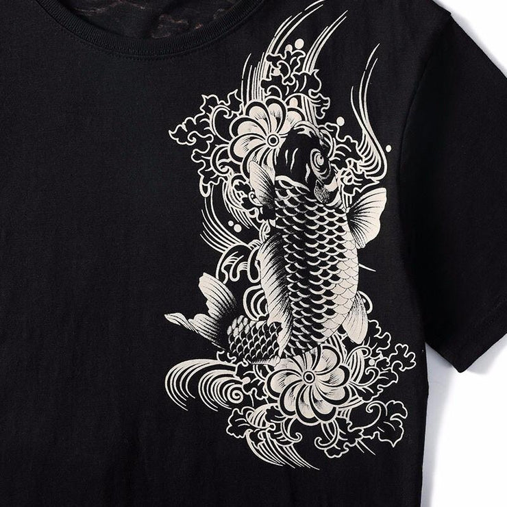 Koi & Dragon Embroidery T-Shirt