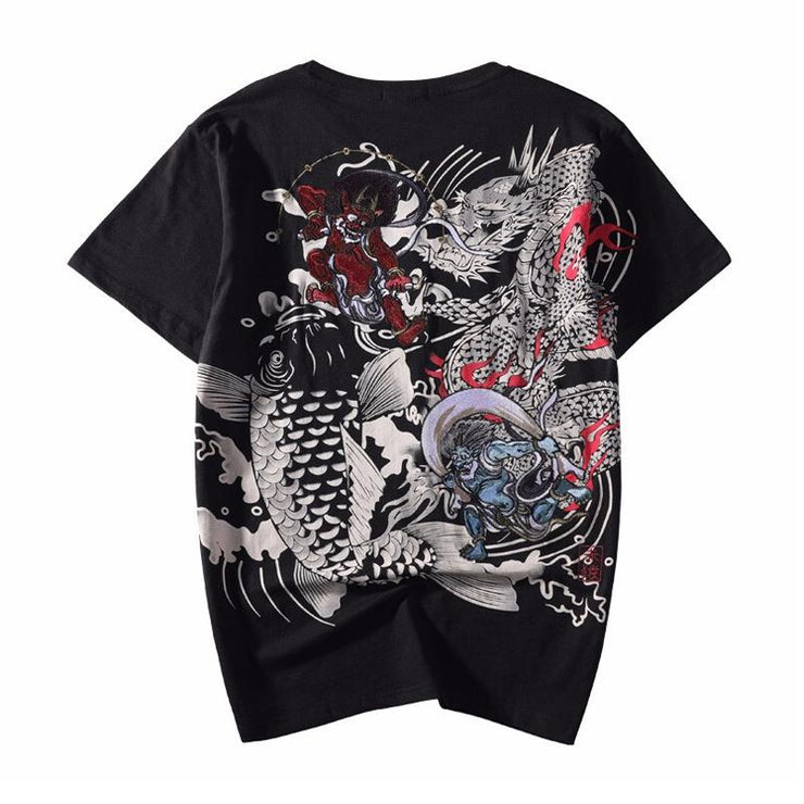 Raijin & Fujin Embroidery T-Shirt