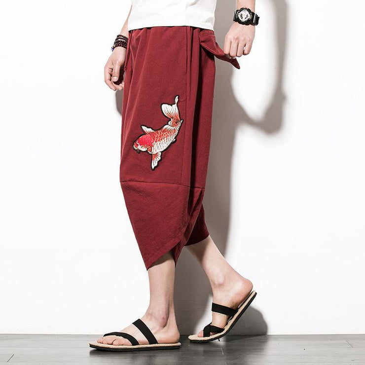 Red Koi Carp Capri Cropped Pant