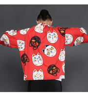 Red Cat Mask Kimono Cardigan Shirt