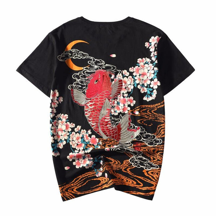 Red Koi Embroidery T-Shirt