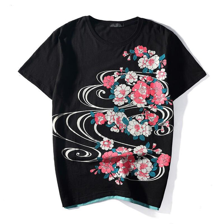 Red Koi Sakura Embroidery T-Shirt