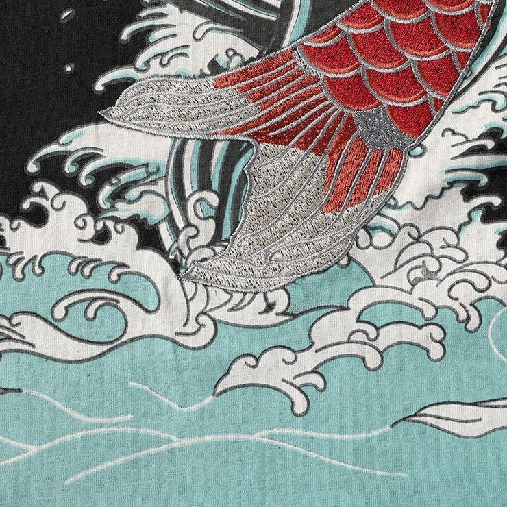 Red Koi Sakura Embroidery T-Shirt