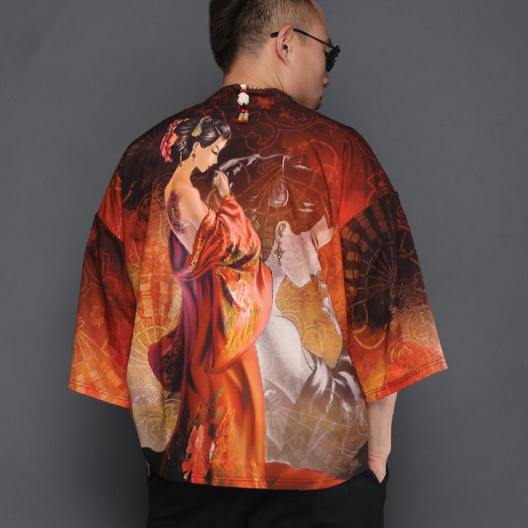 Red Geisha Kimono Cardigan Shirt