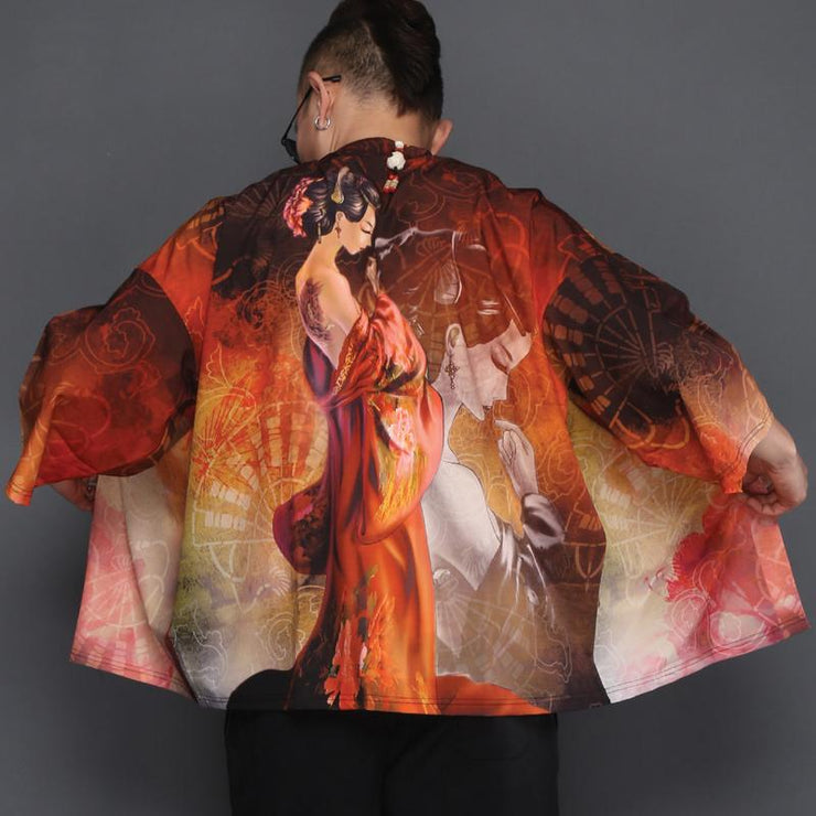 Red Geisha Kimono Cardigan Shirt