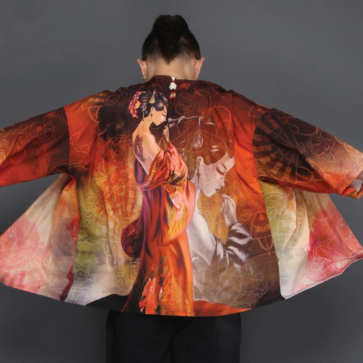 Red Geisha Kimono Cardigan Shirt