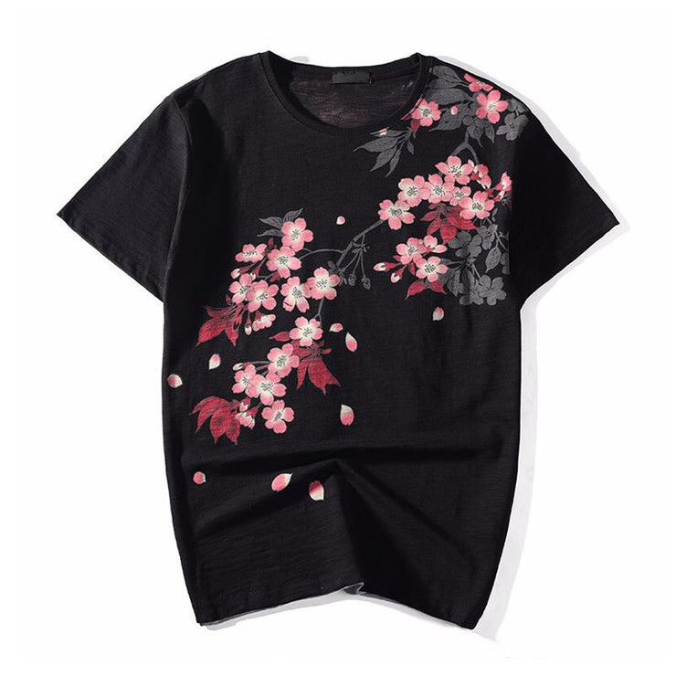 Red Sakura Koi Embroidery T-Shirt