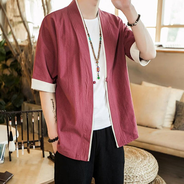 Red Short Sleeves Classic Kimono Cardigan