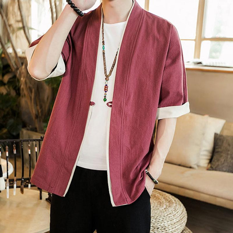 Red Short Sleeves Classic Kimono Cardigan