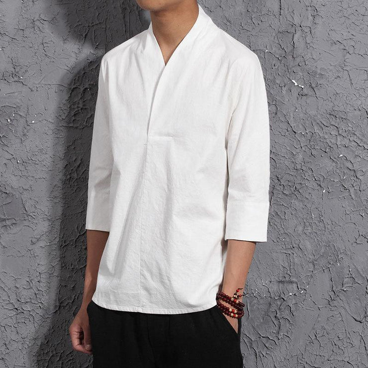 White V-Neck Causal Kimono Shirt (No Buttons)