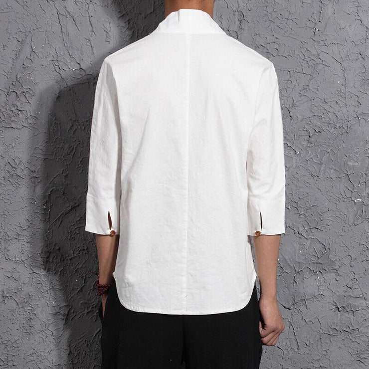 White V-Neck Causal Kimono Shirt (No Buttons)