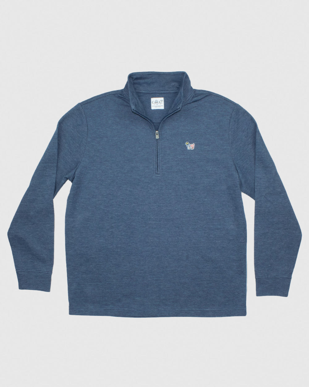 Model wearing Freedom Roosevelt Men's 1/4 Zip#color_navy