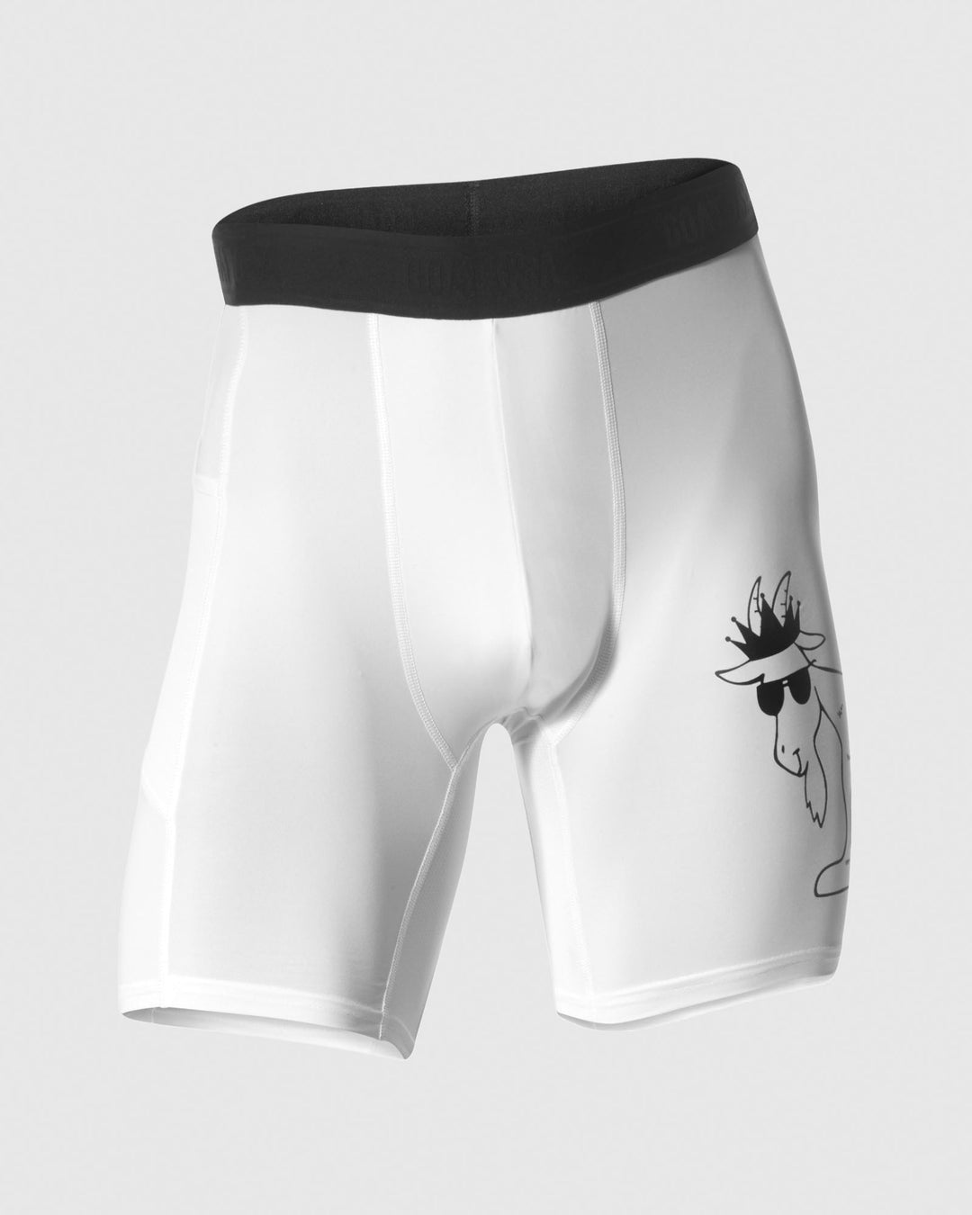 White compression shorts with the GOAT USA logo on the them#color_white