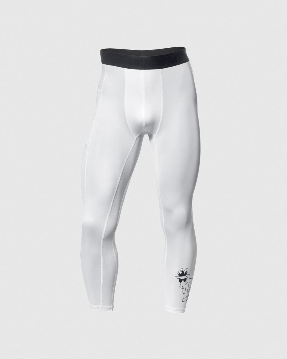 White compression leggings with the GOAT USA logo on the them#color_white