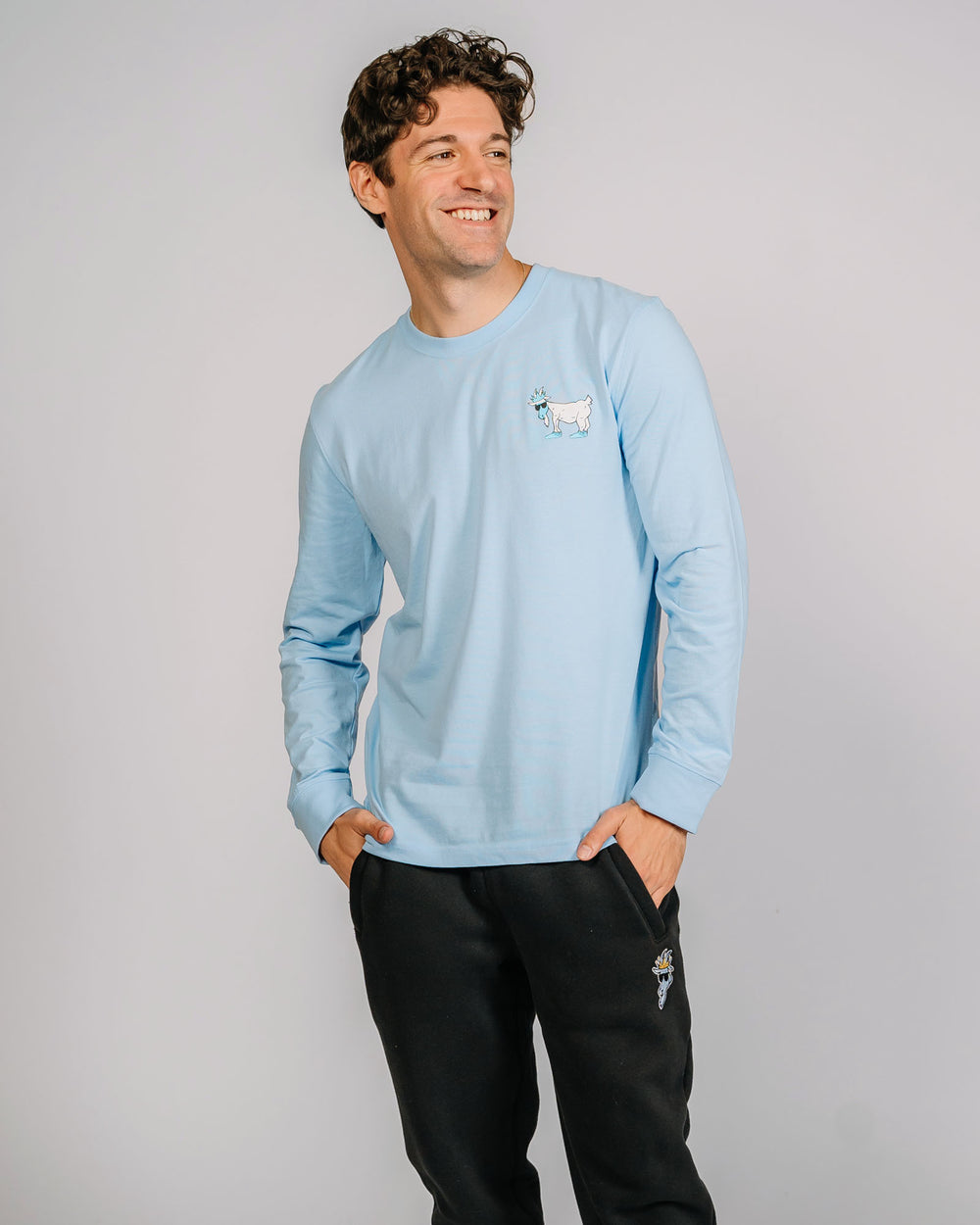 Yeti goat long sleeve tee on model