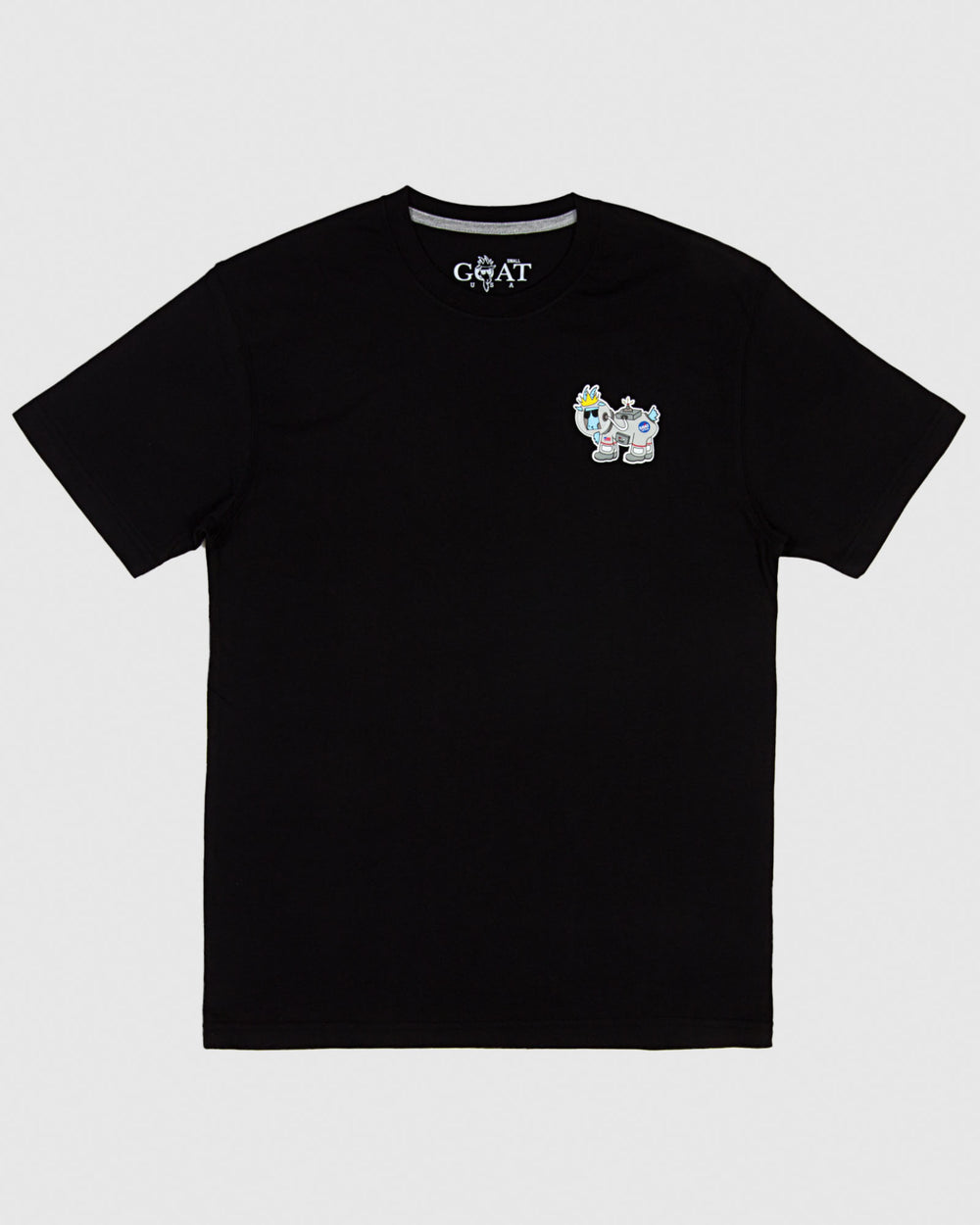 Black t-shirt with goat astronaut 