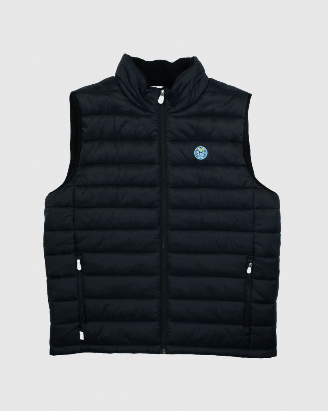 Front of black Men's Puffer Fleece Vest#color_black