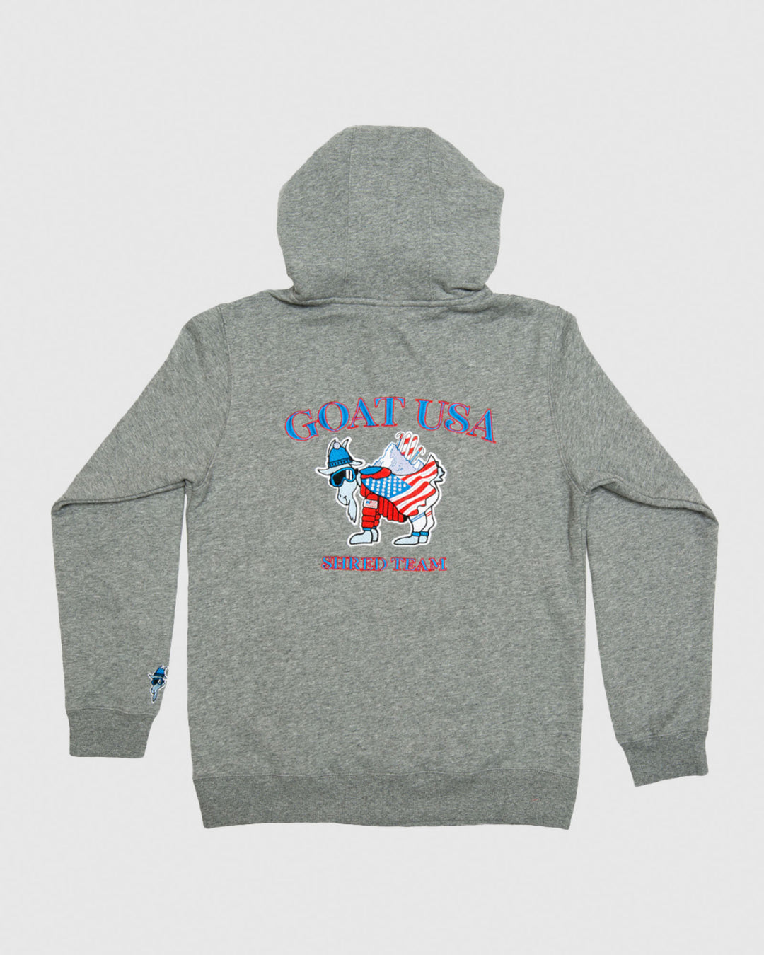 Back of gray Shred "Ski" Team Hooded Sweatshirt