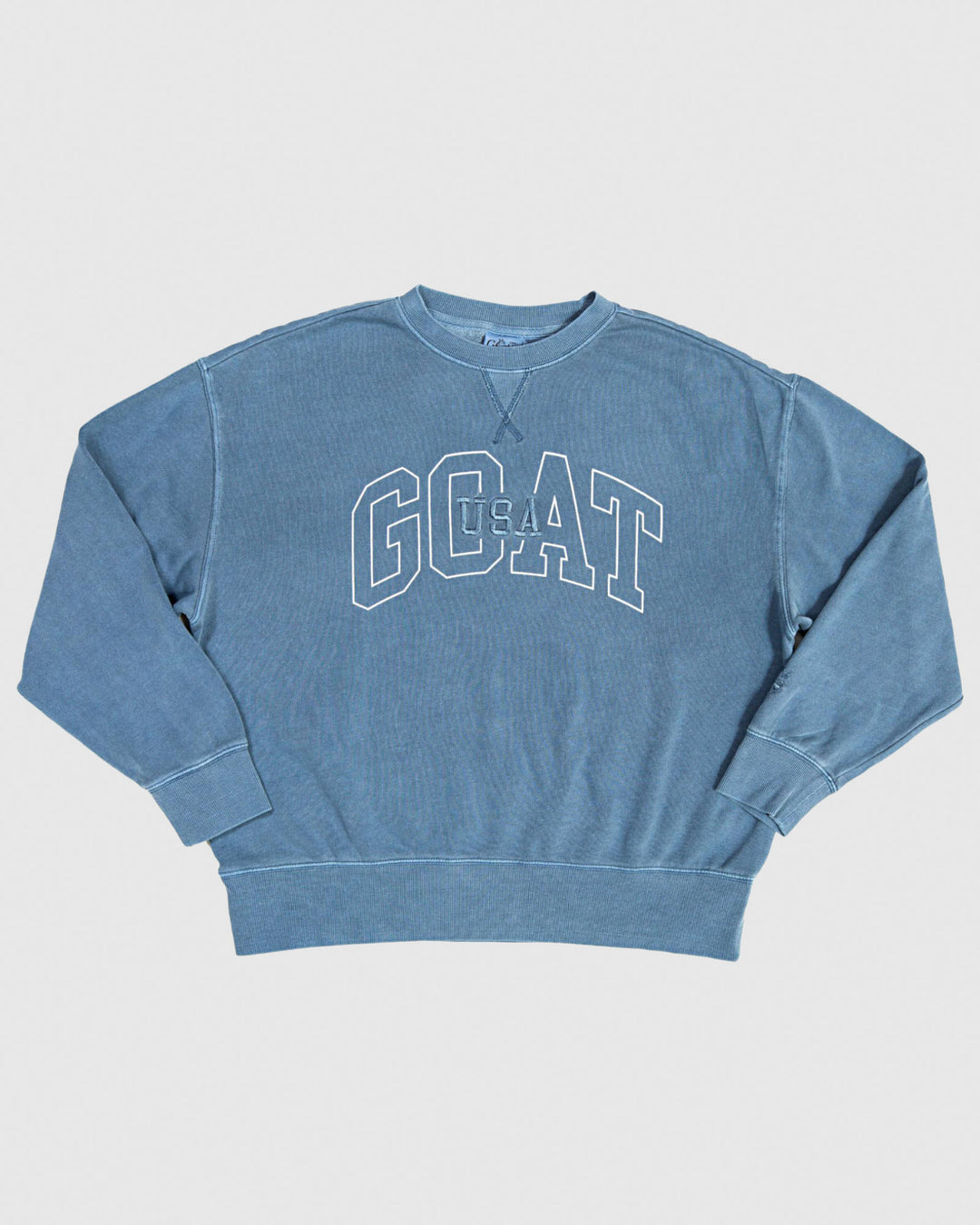 Slate colored crewneck that reads "GOAT USA"#color_slate