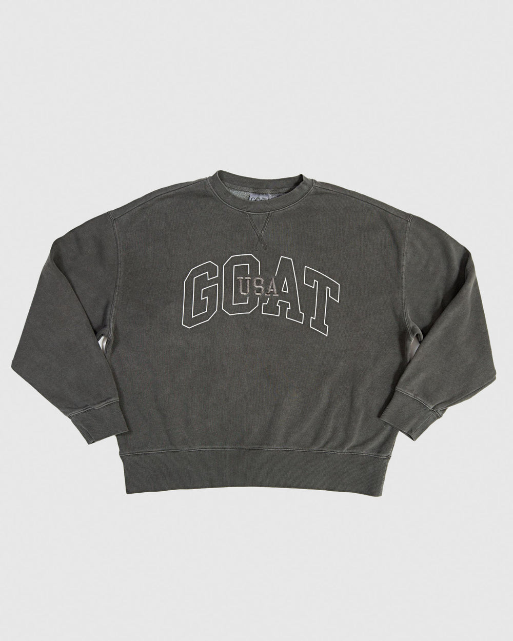 Pepper colored crewneck that reads "GOAT USA"#color_pepper