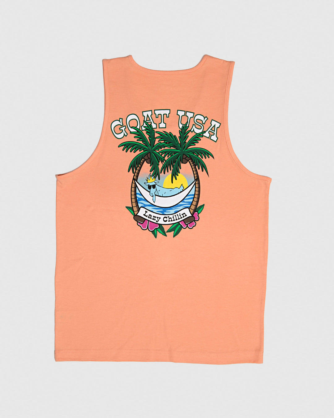 Peach cream tank top with palm tree sunset design