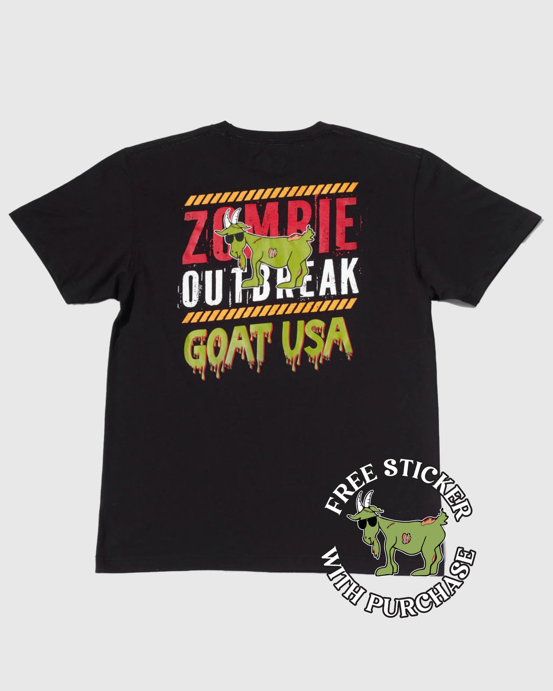 Back of black t-shirt with zombie goat